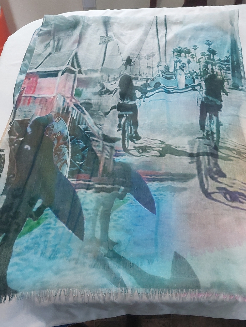 Lightweight Beach Scarf with Pastel Sunset Print.